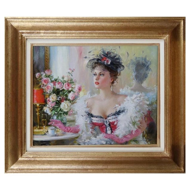 Early 21st Century Konstantin Razumov, Lady in a Café with Feather Boa, 2019, Oil Painting on Canvas, Framed For Sale - Image 5 of 5