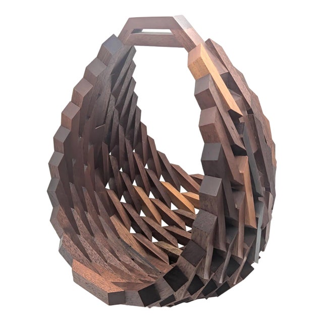 Vintage Wood Geometric Block Basket For Sale