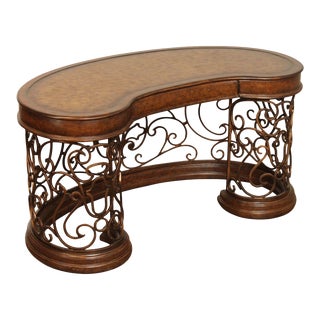 The Platt Collections Scrolling Wrought Iron Leather Top Kidney Form Desk For Sale