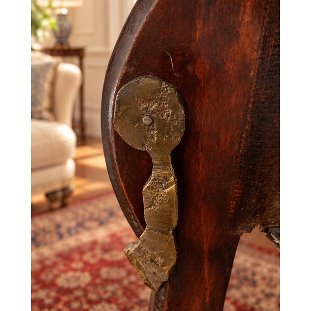 Old World Elegance | Antique French-Style Marquetry Guéridon Table With Brass Mounts and Decorative Basket For Sale In Austin - Image 6 of 10