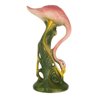 1950s 13" Tall MCM California Pottery Ceramic Long-Legged Flamingo Figurine For Sale