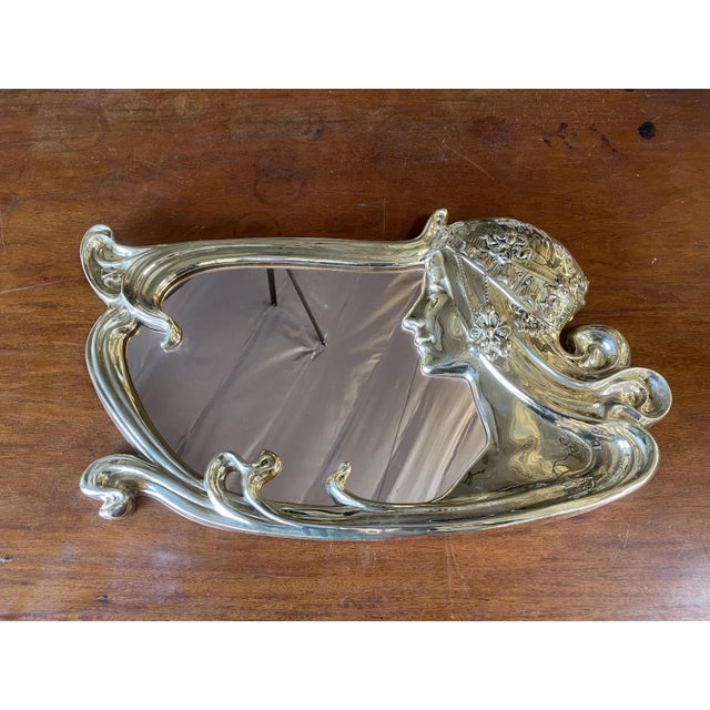 Brass Restored Art Nouveau Figural Female Wall Mirror Signed Charles Emile Jonchery For Sale - Image 8 of 8