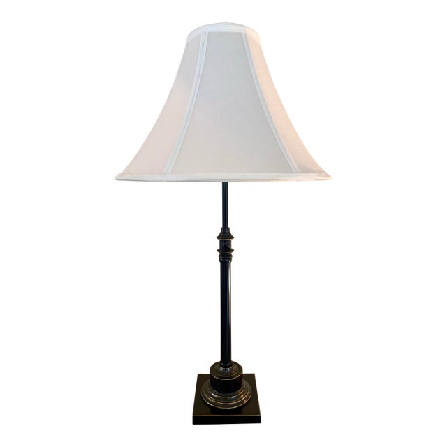 Candlestick Style Adjustable Height Library Lamp in Black With Brass Accents by Restoration Hardware For Sale