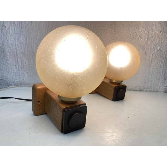 1980s Wall Lamps in Oak and Glass from Temde Leuchten, 1970s, Set of 2 For Sale - Image 5 of 10