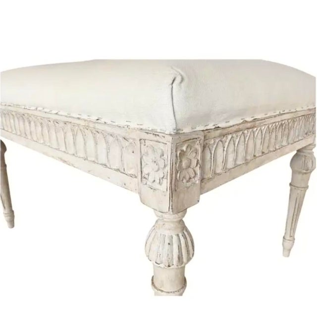 Wood Antique Gustavian Carved Painted and Upholstered Stool For Sale - Image 7 of 8