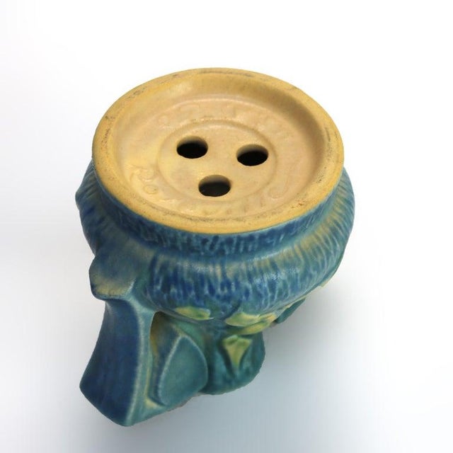 Mid 20th Century Roseville Art Pottery Blue Flower Frog With Clematis Pattern Mid 20th Century For Sale - Image 5 of 8