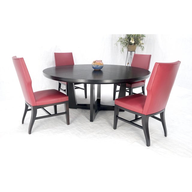Holly Hunt Holly Hunt Large 6' Diameter Round Ebonized Table Oak 4 Chairs Dining Set - 5 Piece Set For Sale - Image 4 of 12