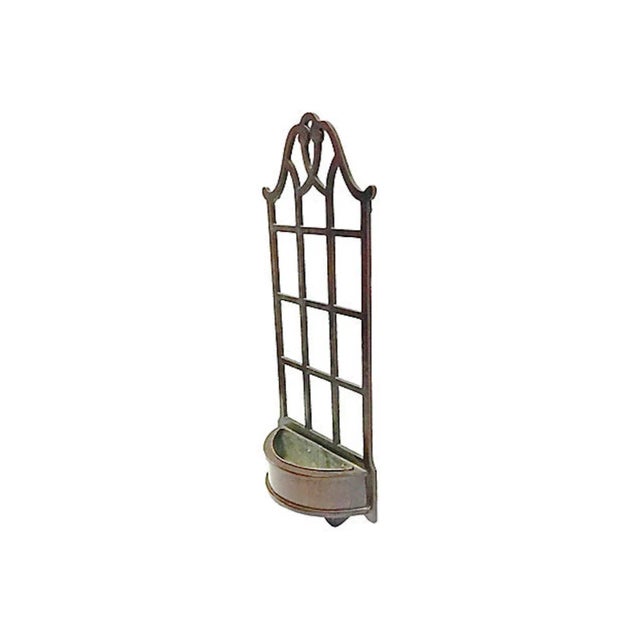 Vintage trellis Sheraton-style wall cachepot with copper liner insert. Marked "Ferguson Bros. MFG. Co., Hoboken, N.J.,...