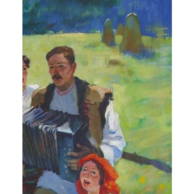 Folk Art Ukrainian Folk Scene Oil Painting, Vintage Soviet Art, Kovalchuk, 160-120 For Sale - Image 3 of 6