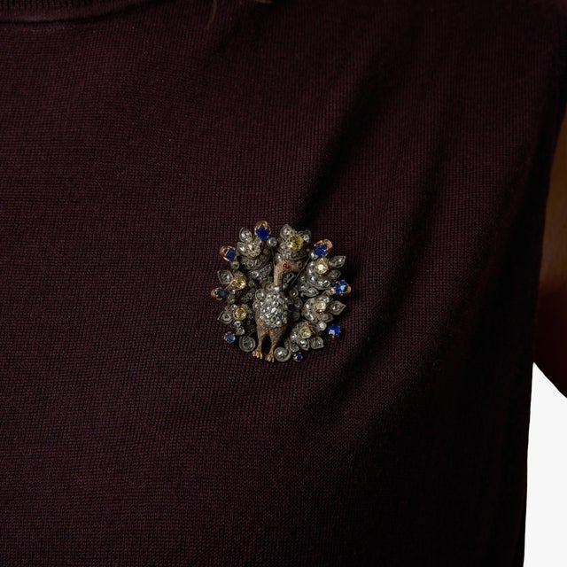 19th Century 19th Century Victorian Old Cut Diamond Sapphire Iron Silver Peacock Brooch For Sale - Image 5 of 7
