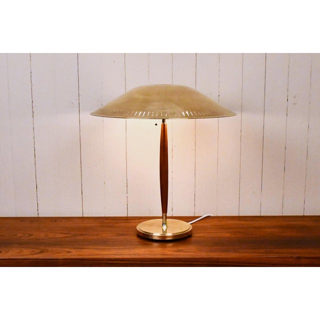 Large Swedish Modern Brass and Beech Table Lamp by Harald Notini for Böhlmarks Lampfabrik Ab, 1940s For Sale - Image 17 of 17
