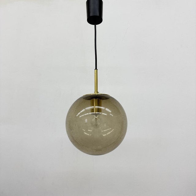Brass and Smoked Glass Ball Pendant from Limburg Glashütte, 1970s For Sale - Image 6 of 18