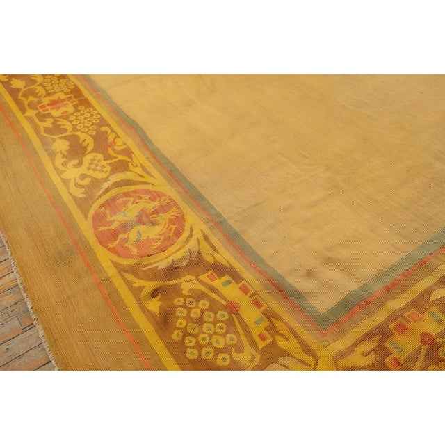 1840s Antique Gold European Aubusson Flatweave Wool Square Rug For Sale - Image 4 of 9