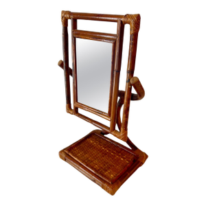 Rattan Table Mirror on Adjustable Base