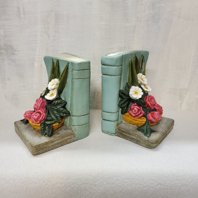 Vintage Floral Chalkware Bookends, Newly Restored- Set of 2 For Sale In Los Angeles - Image 6 of 12