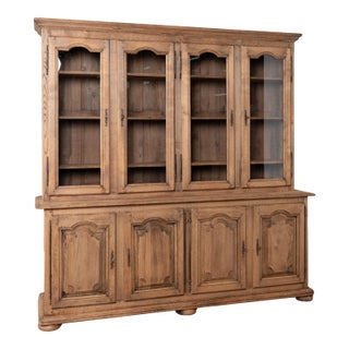 Large 20th Century French Bleached Oak Bookcase Display Cabinet For Sale