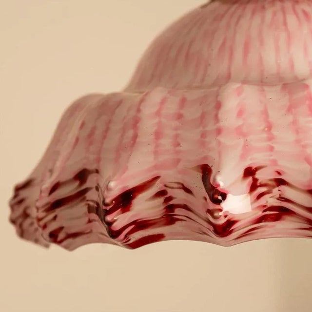 Pink Art Deco Hand-Blown Pink Ruffled Murano Glass Pendant, 1970s For Sale - Image 8 of 11