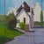 This oil painting captures a modern interpretation of a suburban home, characterized by its bold lines and vibrant color...