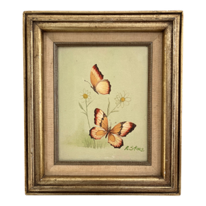 Vintage Butterfly Painting by R. Stone -- Mid-Century Oil on Canvas, Framed