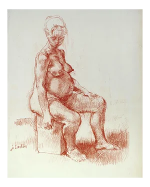 Pregnancy - Original Sanguine Drawing by Jean Carton - Mid 20th Century mid 20th century