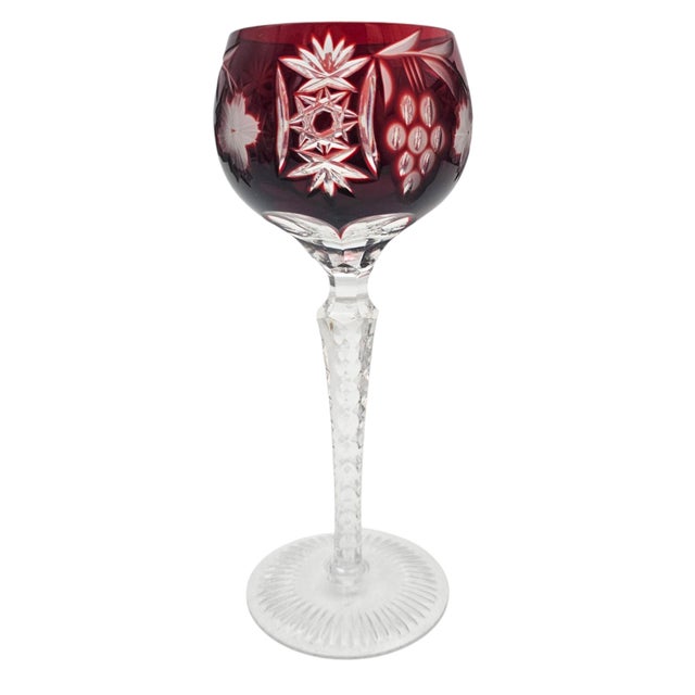 Victorian Late 20th Century Ajka Marsala Ruby Overlay Hand-Cut Crystal Hock Wine Goblet, Hungary 8" For Sale - Image 3 of 13