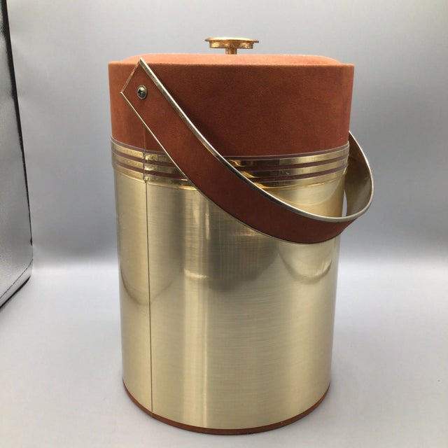 Brown Georges Briard Ice Bucket Egyptian Motif Insulated Brown Swede For Sale - Image 8 of 13