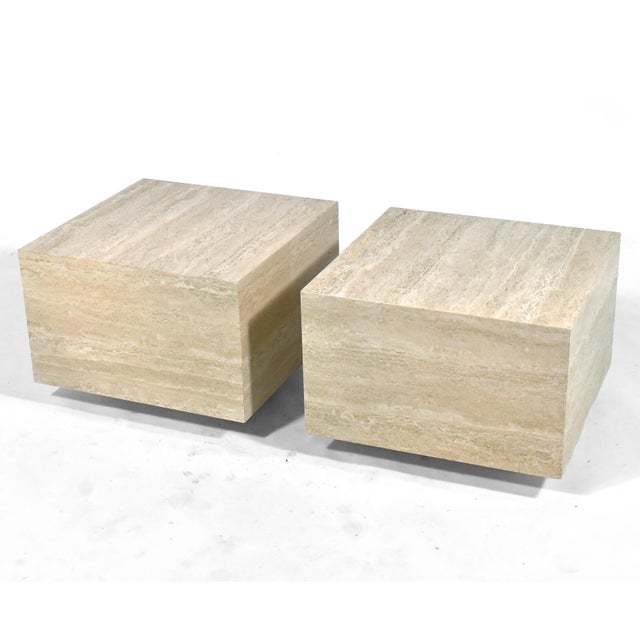 1970s Pair of Travertine Modernist Side Tables For Sale - Image 5 of 7