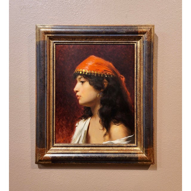 Willy Martens -Portrait of a 19th century Ottoman Concubine w/a Red Bandana-Oil Painting Dutch Realist - Oil painting on...