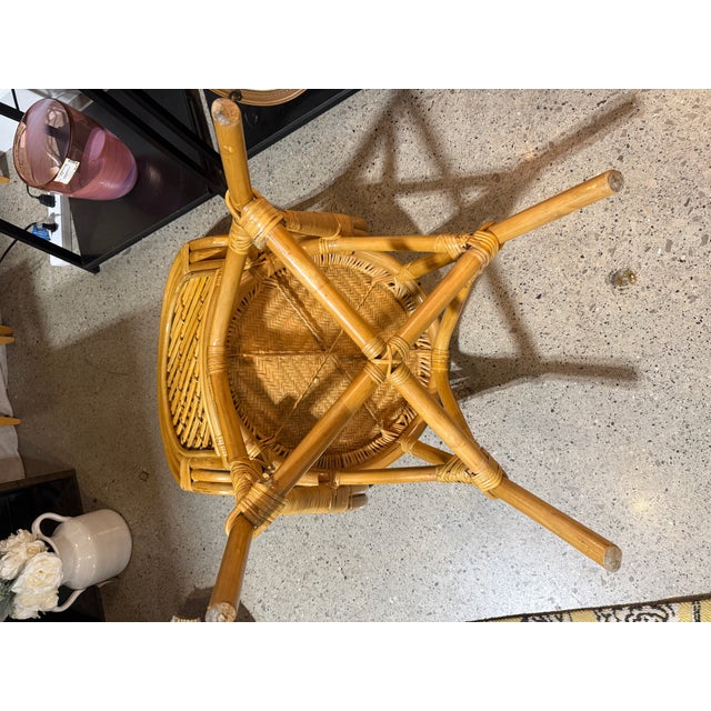 1970s Mid-Century Modern Bamboo Rattan Fan Back Armchair Boho Wicker For Sale - Image 5 of 9