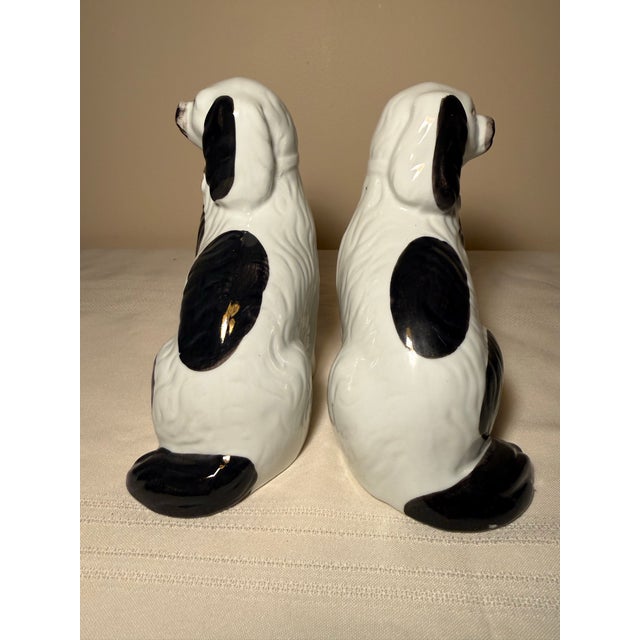 Off-white 1980s Andrea by Sadek Staffordshire Style Black & White Porcelain Spaniel Dogs - Pair For Sale - Image 8 of 10