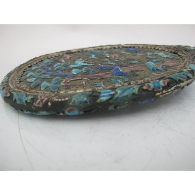 Turquoise Antique Chinse Silver Turquoise Enamel Animal Woodland Design Jade Handle Mirror For Sale - Image 8 of 13