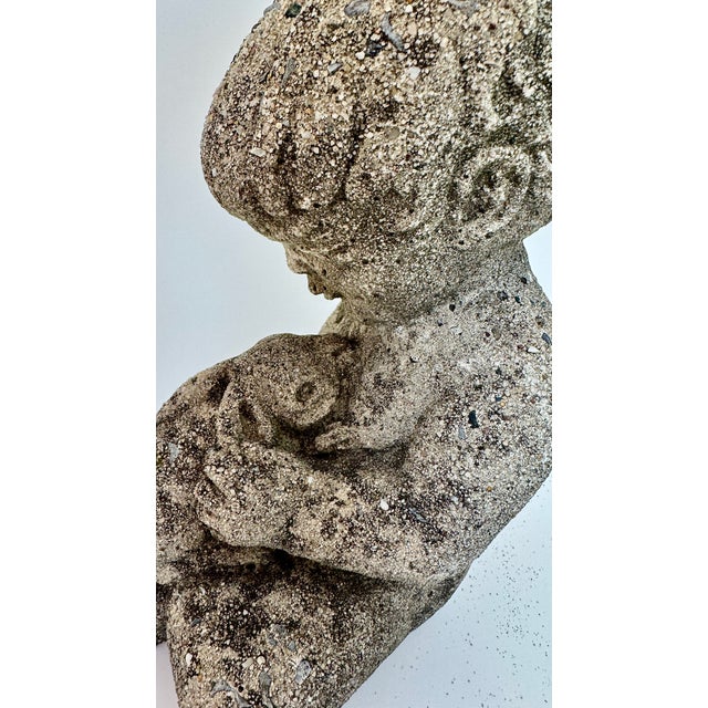 Stone Reconstituted Stone Boy Holding Rabbit Garden Sculpture, 20th Century For Sale - Image 7 of 8