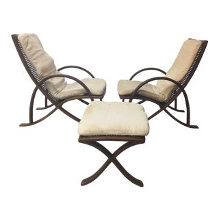 Modern Bentwood & Cane Lounge Chairs & Ottoman - Set of 3 For Sale