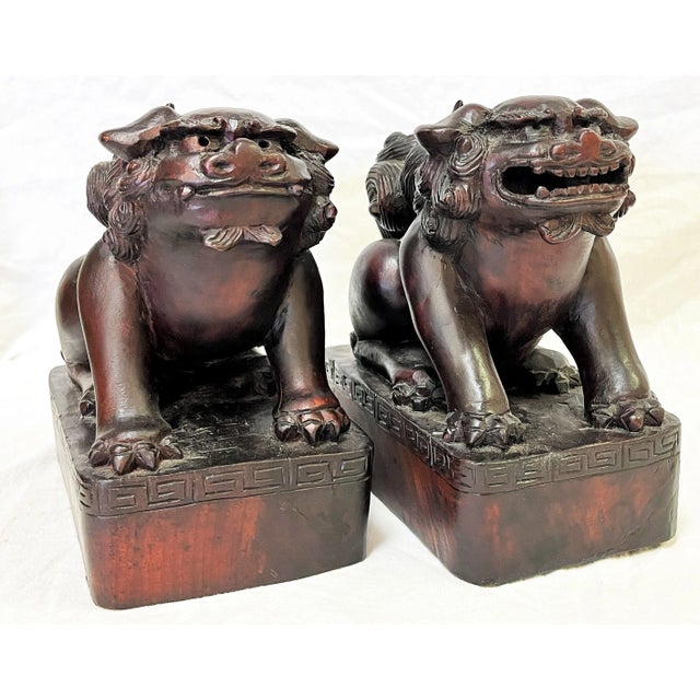 Vintage Carved Wood Foo Dogs- a Pair For Sale - Image 11 of 13