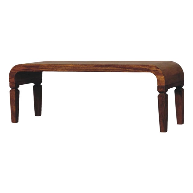 Amber Oak-Finish Mango Wood Curved Coffee Table For Sale
