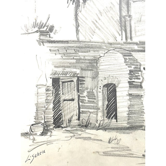 Leonard Scheu Impressionist Architectural Figures Signed Drawing Gouache For Sale - Image 11 of 11