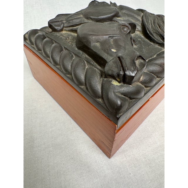 Wood Vintage Equestrian Low Relief Lidded Wooden Decorative Organization Accessory Box, Black & Charcoal Gray For Sale - Image 7 of 12