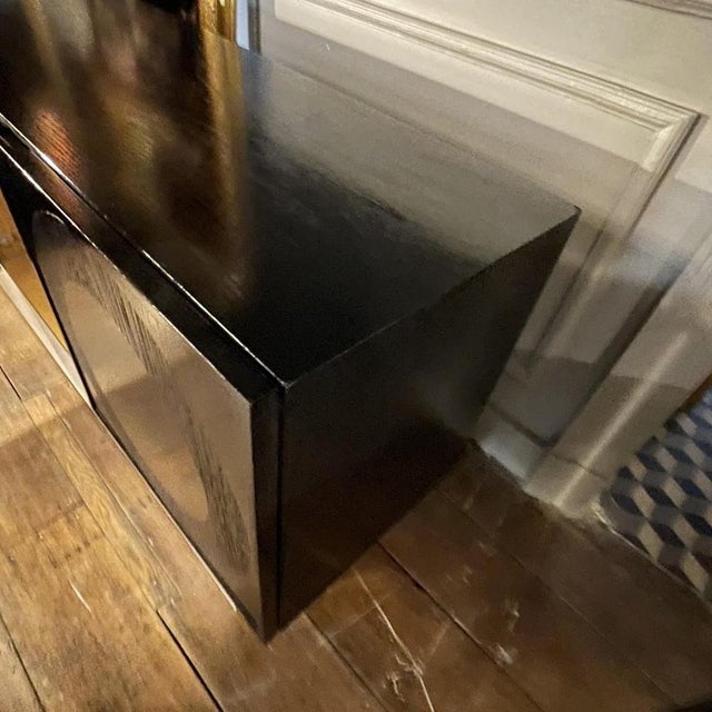 Black Vintage Brutalist Sideboard in Black Oak & Aluminium attributed to De Coene Frères, 1970s For Sale - Image 8 of 17