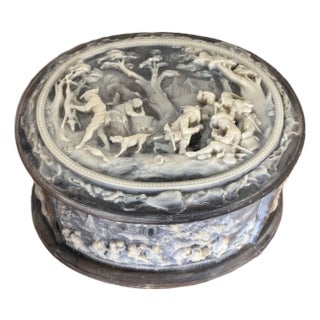 Mid 20th Century Marbled Brown Stone Incolay Box With Hunt Scene For Sale