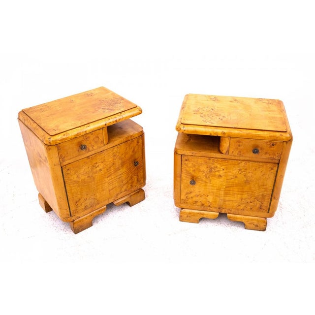 Pair of bedside tables, Poland, 1930s. AFTER RENOVATION. Very good condition. Wood: walnut burl Dimensions: Height: 55 cm,...