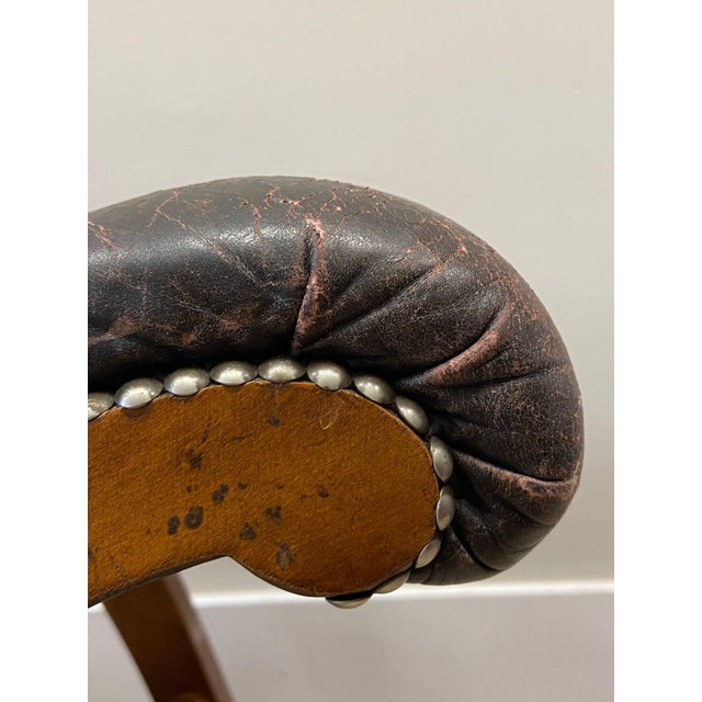 Brown Leather Escabel, 1970s For Sale - Image 9 of 15