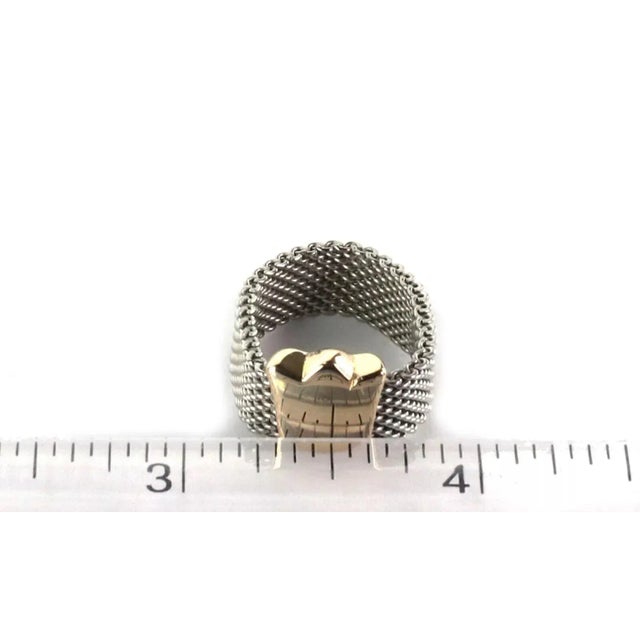 Late 20th Century Tous 18k Gold & Stainless Tulip Charm Mesh Flex Band Ring For Sale - Image 5 of 6