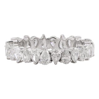 Certified 2.3 Carat Pear Cut Diamond Full Eternity Band Ring Size 4 in 18k White Gold For Sale