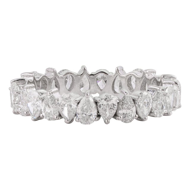 Certified 2.3 Carat Pear Cut Diamond Full Eternity Band Ring Size 4 in 18k White Gold For Sale