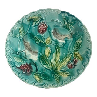 French Antique Majolica Art Nouveau Bird Plate by Onnaing c.1890 For Sale