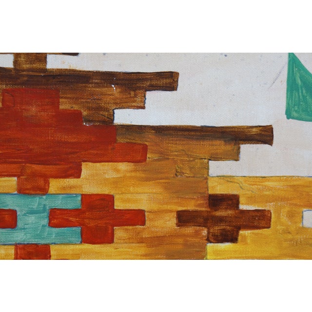 Vintage 20th Century Southwestern Folk Art Oil on Canvas Painting 21" For Sale - Image 9 of 11