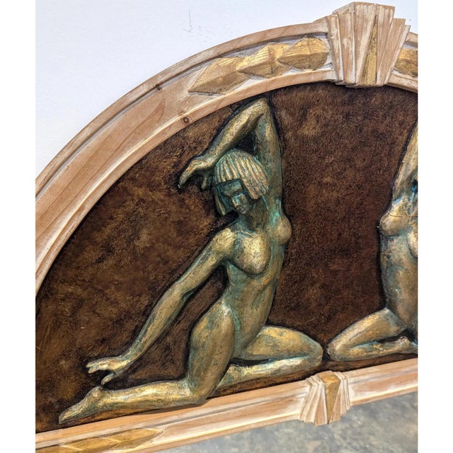 Charles Dudouyt French Art Deco Oak Figural Trumeau Mantel Mirror For Sale - Image 4 of 9