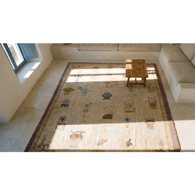 1920s Ivory Cream Art Deco Influences 100 Antiques Pattern Chinese Peking Rug For Sale - Image 15 of 15