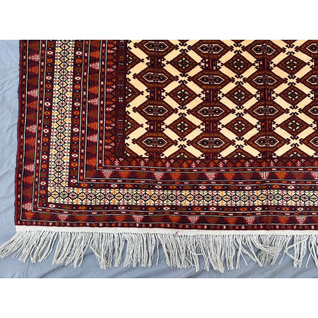 Ivory Turkmen Bokhara Hand-Knotted Wool Rug - 6'9" X 9'6" For Sale - Image 6 of 11