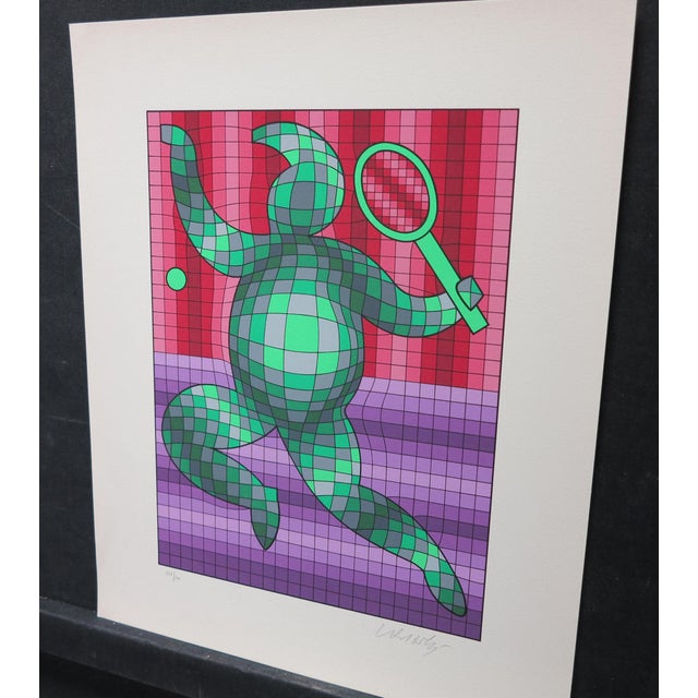 Vintage Victor Vasarely the Tennis Player LTD Serigraph, Hand Signed Art LTD Red Purple and Green For Sale In Denver - Image 6 of 7